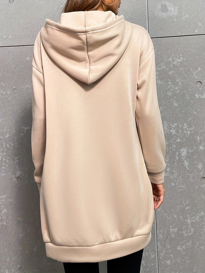 Damen Hoodie-Kleid Schwarz Langarm Kapuzenpullover Tunika Kängurutasche