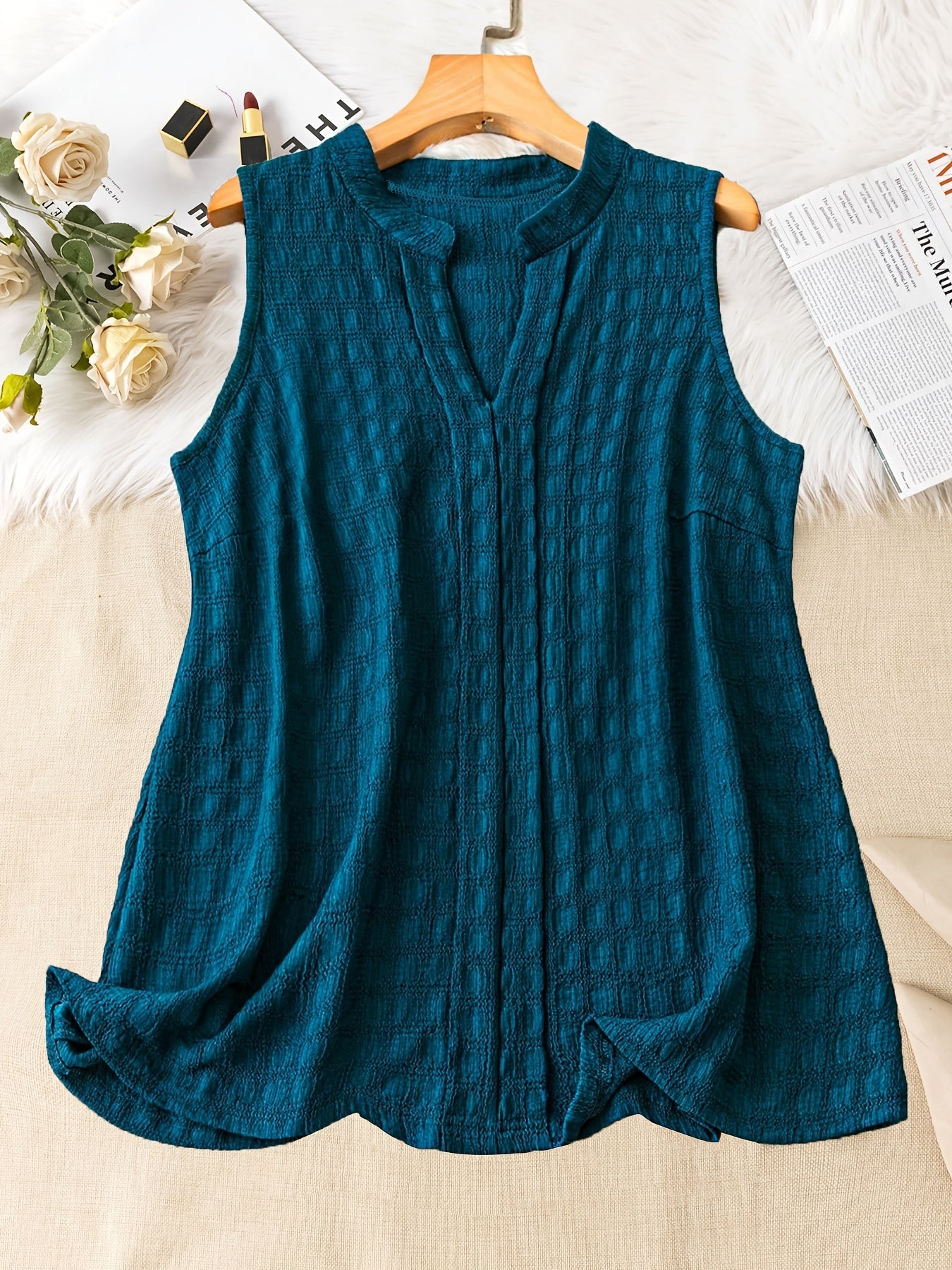 Damen Ärmellose Tunika Bluse mit V-Ausschnitt – Eleganter Freizeit-Look für Alltag und Büro