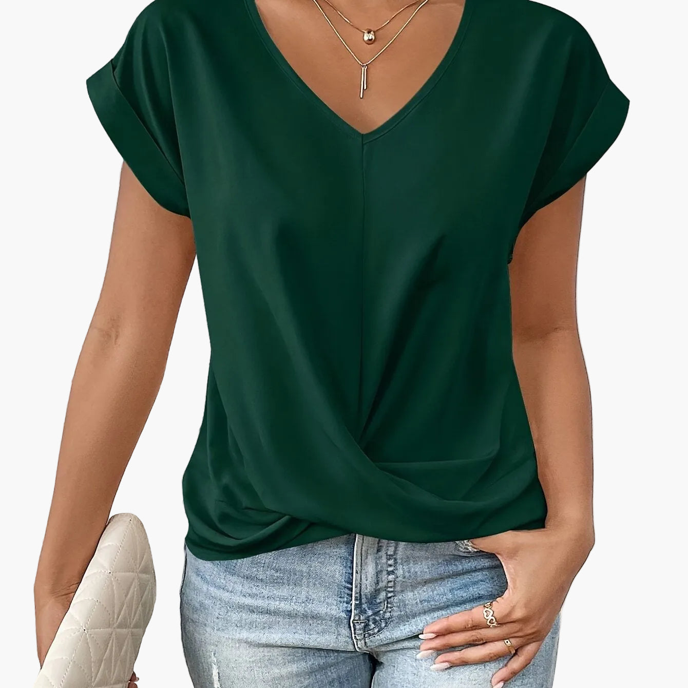 Blusa elegante de mujer con escote en V y diseño cruzado para el día a día y la oficina