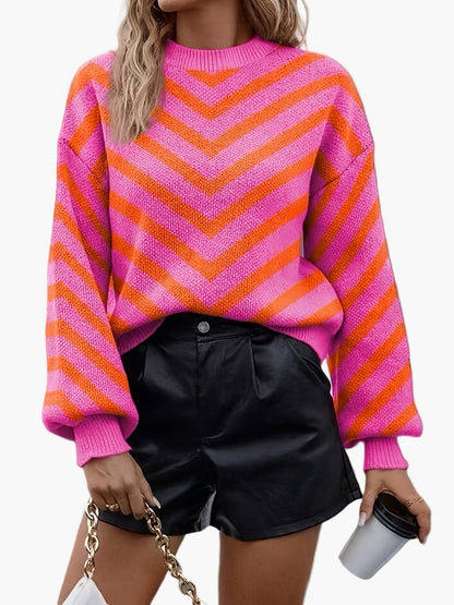 Damen Strickpullover mit Zickzack-Muster für Herbst und Winter – Eleganter Freizeit-Sweater