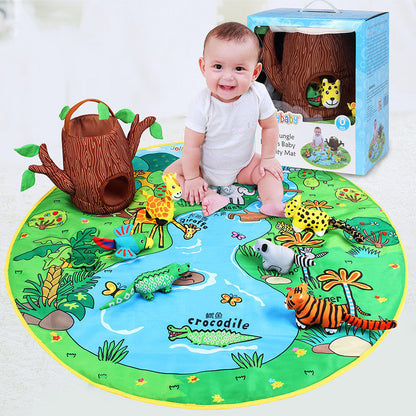 Alfombra de juego para bebé estilo jungla – Manta para gatear con figuras de animales para niños y niñas, juguete educativo, alfombra de actividades