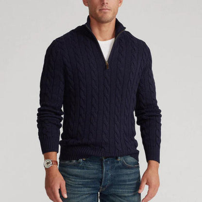 Męski dzianinowy sweter w stylu Old Money z półzamkiem – elegancki sweter na wolny czas