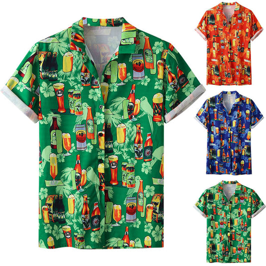 Camisa Hawaiana para Hombre con Estampado de Cócteles y Botellas de Cerveza – Camisa de Fiesta de Verano para Oktoberfest