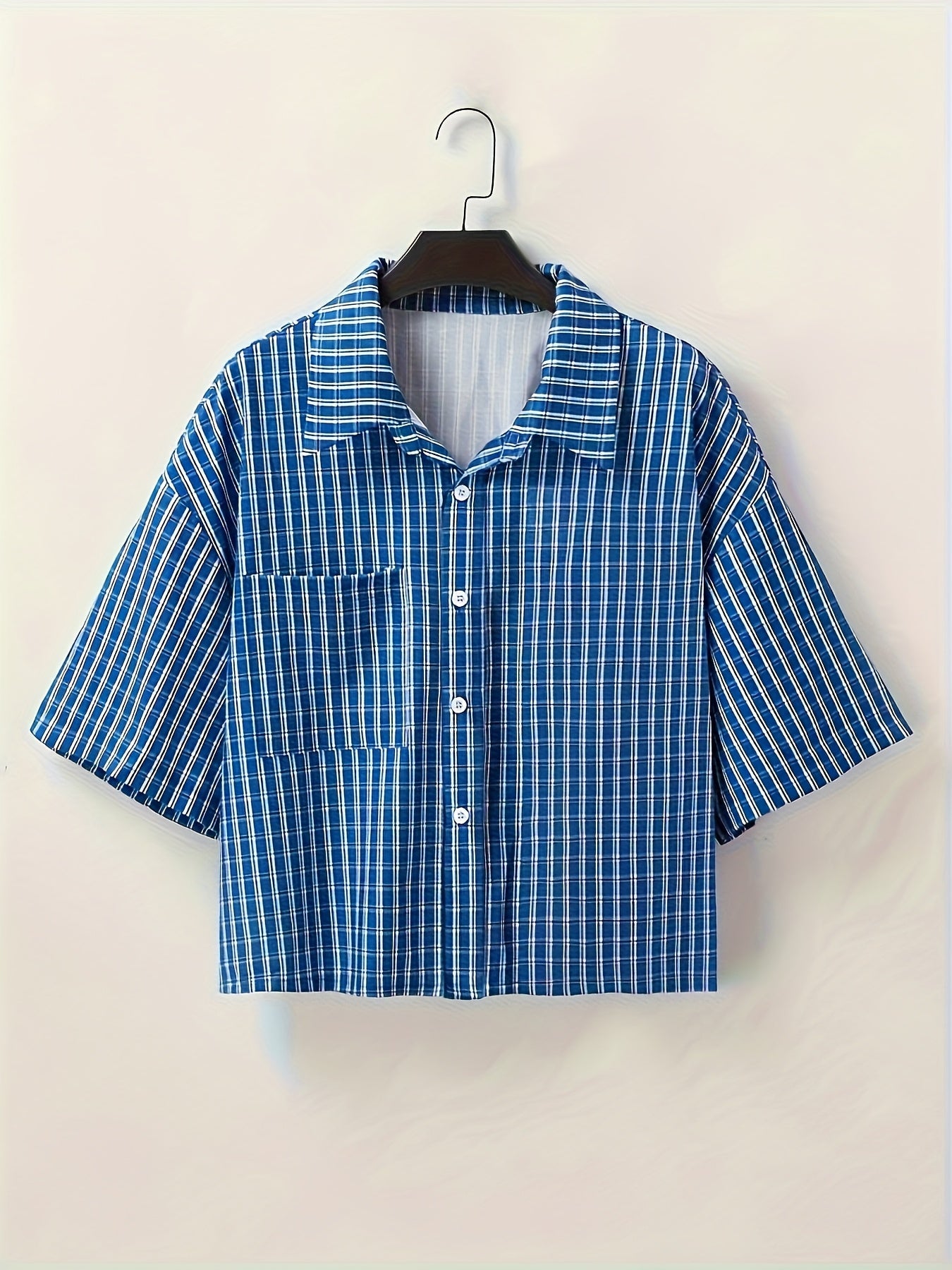 Herre kortermet oversized skjorte i rutete streetwear-stil – avslappet mote for fritid og hverdag