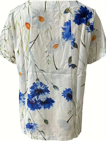 Blusa vintage da donna con motivo floreale e abbottonatura – Maglietta estiva casual in stile retrò