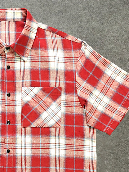 Camisa de cuadros oversize de manga corta para hombre con estilo streetwear – moda casual para el día a día y salidas