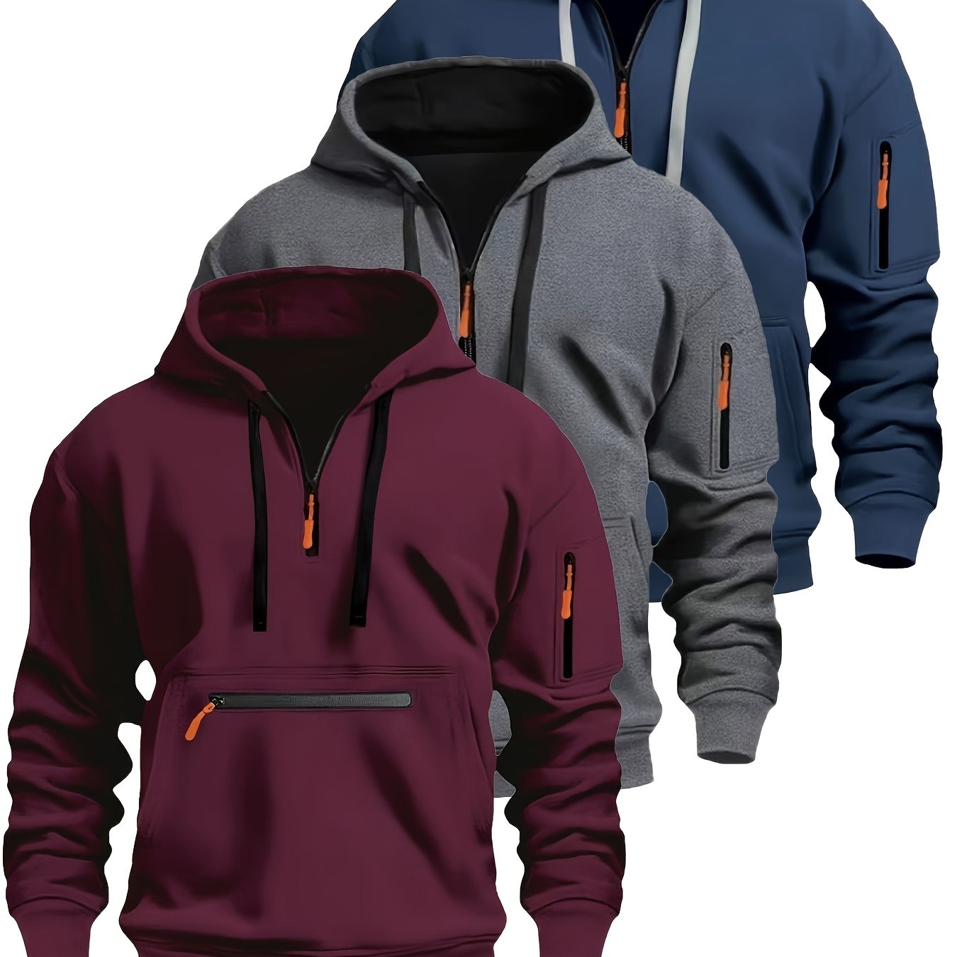 Felpa unisex con cappuccio, mezza zip e tasche con cerniera