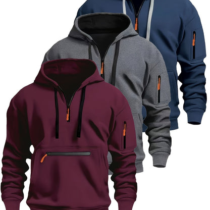 Felpa unisex con cappuccio, mezza zip e tasche con cerniera