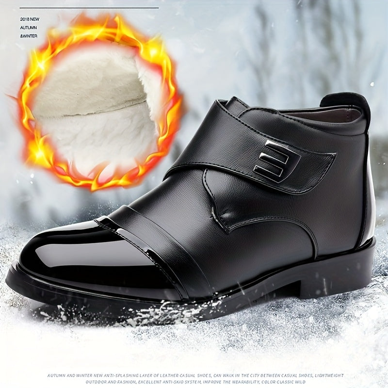 Herren Stiefelette Schwarz Glänzende Zehenkappe Klettverschluss