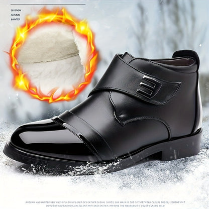 Herren Stiefelette Schwarz Glänzende Zehenkappe Klettverschluss