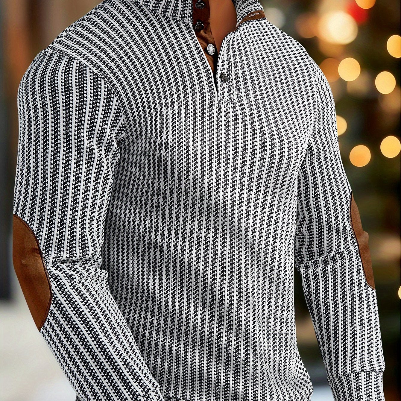 Herren Strickpullover Mock-Neck mit Knopfleiste Ellbogen-Patches Gerippt