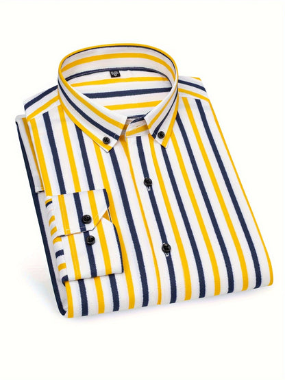 Chemise décontractée homme slim fit à rayures avec patte de boutonnage – Parfaite pour le quotidien et les sorties