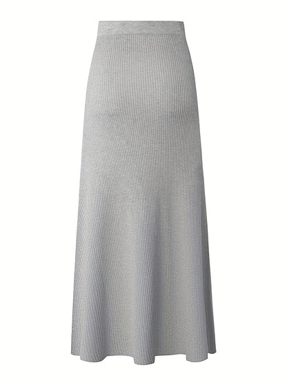 Spódnica midi damska z paskiem do wiązania i prążkowaną strukturą – elegancki look na co dzień i do biura