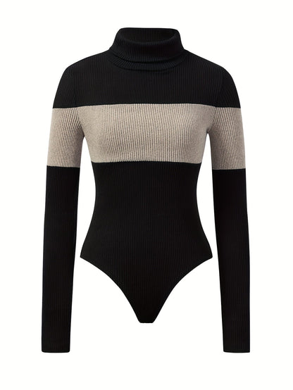 Damen Rollkragen Body Gerippt Langarm