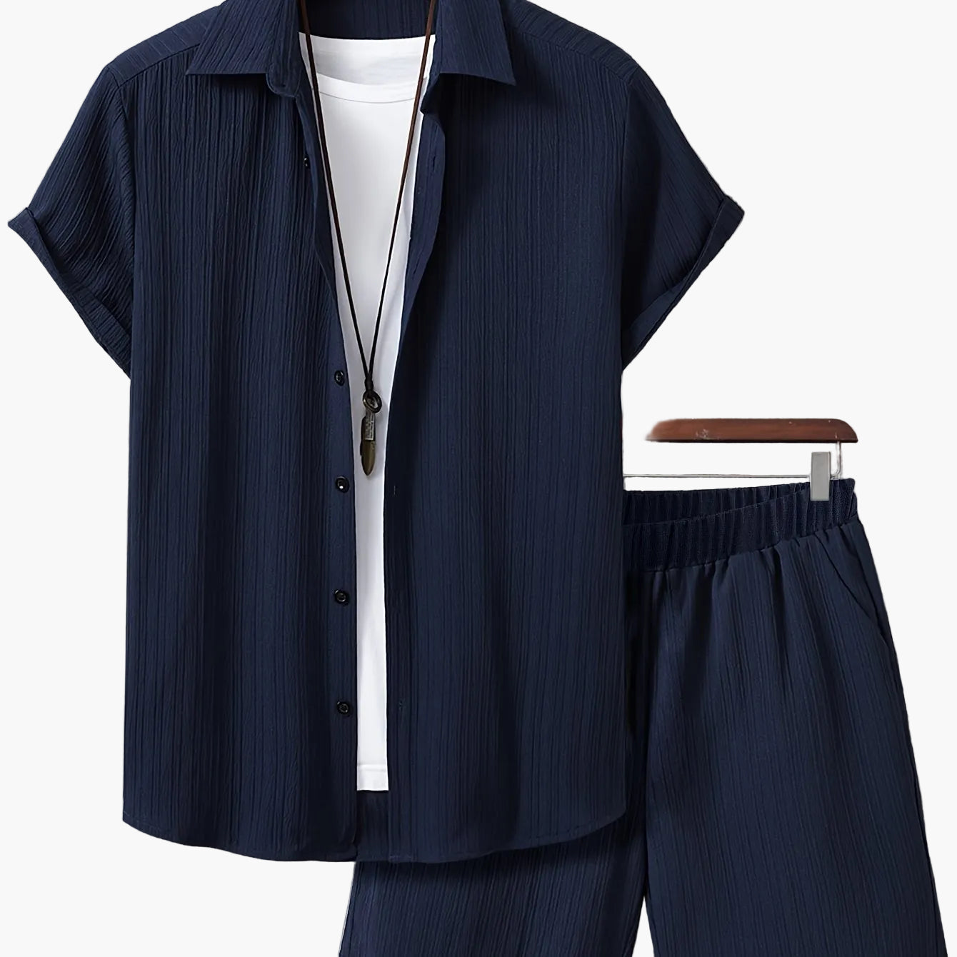 Herren Freizeit Zweiteiler Set – Kurzarm Hemd und Shorts, Sommer Streetwear, Stilvolle Knopfleiste, Ideal für Alltag & Urlaub