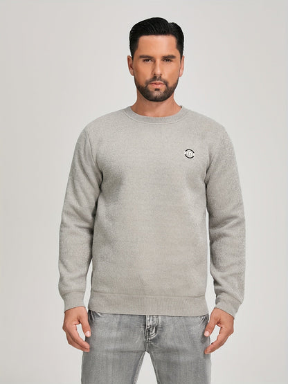 Unisex Winter Pullover Rundhals Grau meliert Warm gefüttert