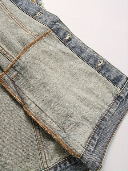 Gilet di jeans da uomo blu senza maniche effetto distressed