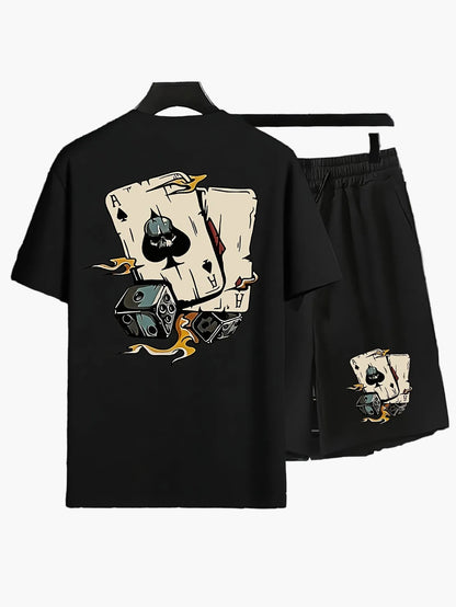 Ensemble t-shirt et short décontracté homme avec imprimé cartes – Tenue d'été pour se détendre