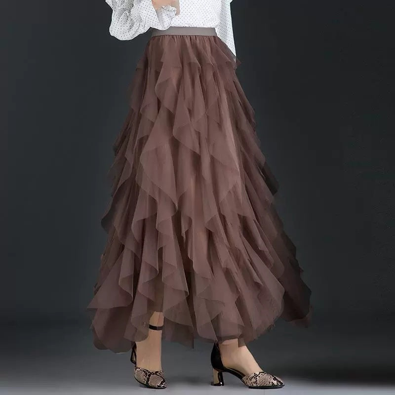 Gonna a volant in tulle asimmetrica da donna – Elegante gonna stile sweet per tutti i giorni e occasioni speciali