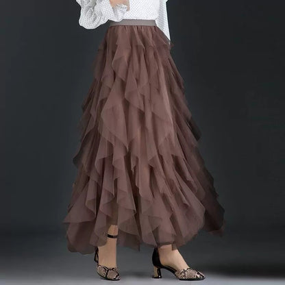 Gonna a volant in tulle asimmetrica da donna – Elegante gonna stile sweet per tutti i giorni e occasioni speciali