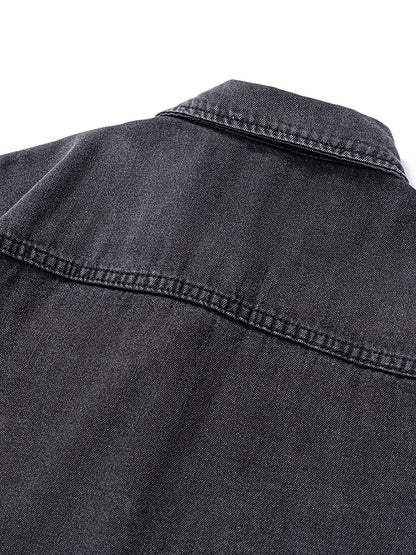Denimoverhemd voor heren, overhemd van denim met lange mouwen en borstzakken, geschikt als tussenjas