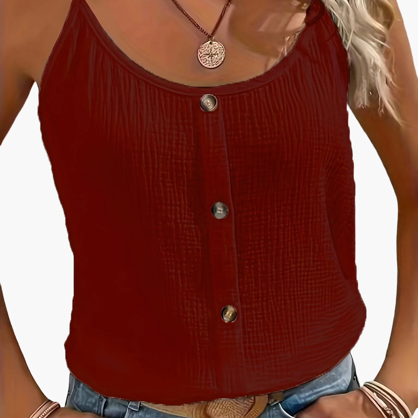 Damen Sommer Spaghettiträger Top mit Knopfleiste – Lässiges Freizeit Oberteil, Elegant für Frühling und Sommer
