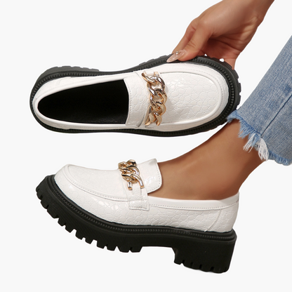Mocassino chunky da donna con decorazione a catena – Scarpe slip-on alla moda per tutti i giorni e ufficio