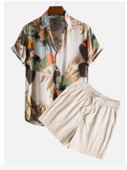 Herre sommer sett – Moderne kortermet skjorte med trykk og shorts, fritidsantrekk, avslappet