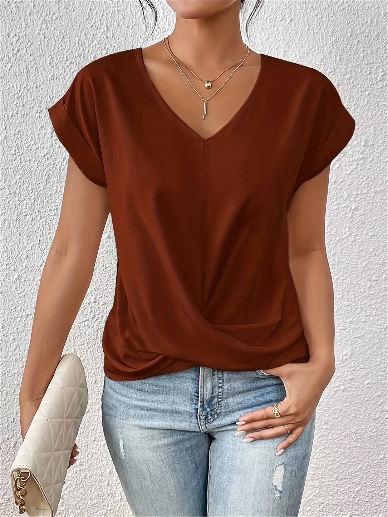 Blusa elegante de mujer con escote en V y diseño cruzado para el día a día y la oficina