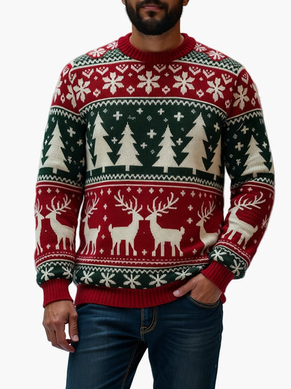 Herren Weihnachtspullover mit Rentier- und Tannenbaum-Muster – Perfekt für festliche Anlässe und Partys