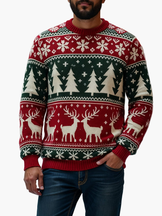 Pull de Noël homme à motif renne et sapin – Parfait pour les occasions festives et les soirées