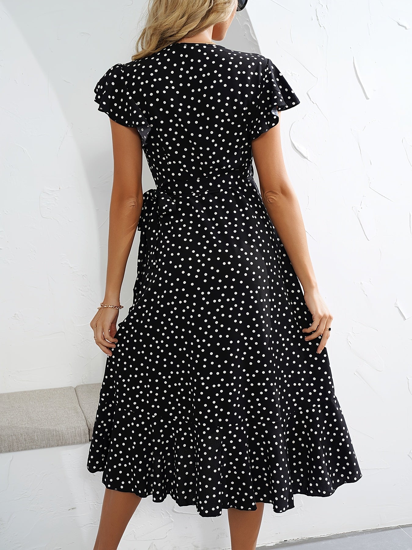 Damen Elegantes Polka Dot Wickelkleid für Freizeit & Sommer