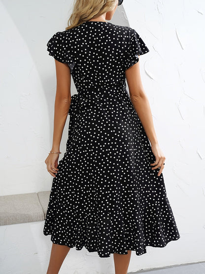 Damen Elegantes Polka Dot Wickelkleid für Freizeit & Sommer