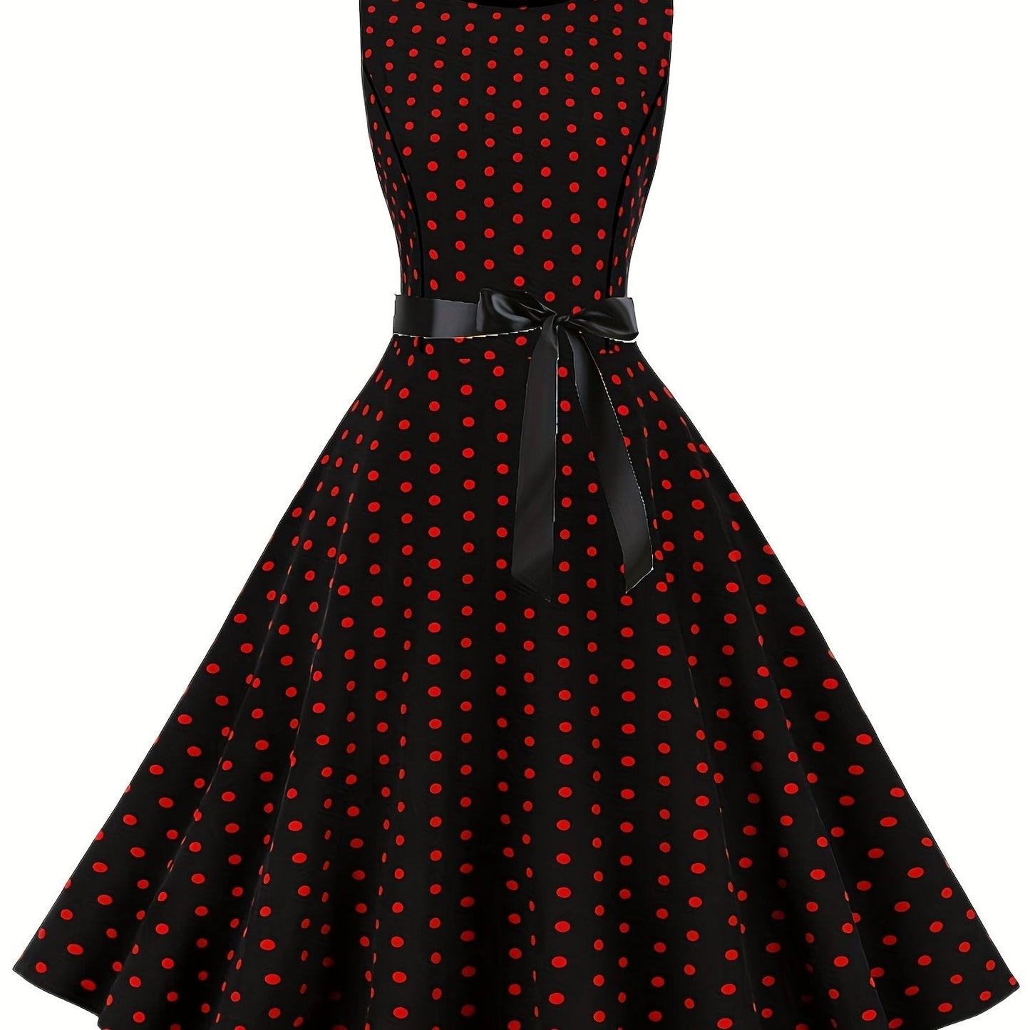 Damen Vintage Polka Dot Fit & Flare Partykleid mit Gürtel, ärmellos, Retro Sommerkleid