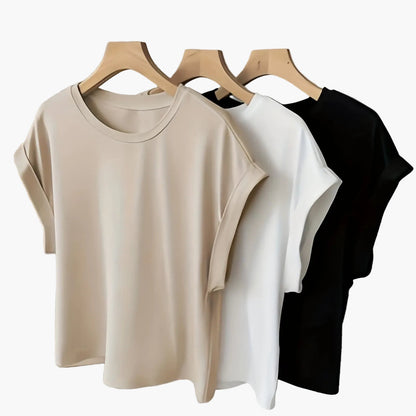 Camiseta básica para mujer con mangas dobladas – Estilo casual para el día a día y el tiempo libre