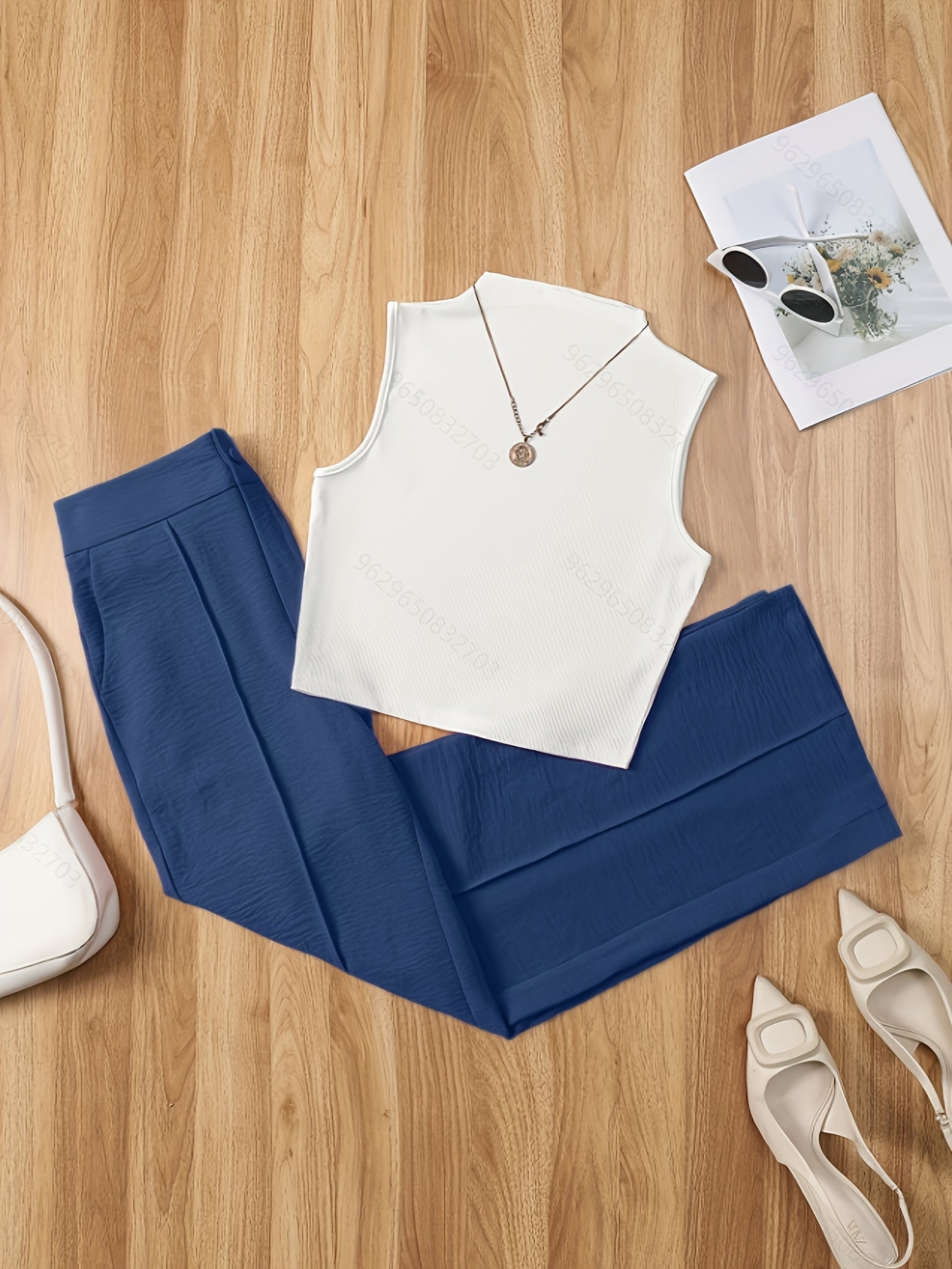 Set elegante da donna – Top senza maniche con collo alto e pantaloni ampi per primavera ed estate
