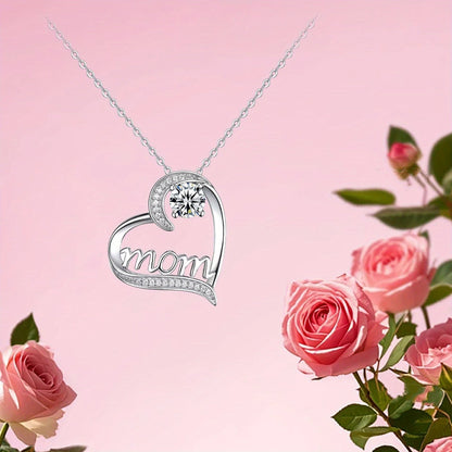 Dames harthanger ketting met "Mom" gravure en eeuwige roos – elegant geschenkset voor Moederdag & bijzondere gelegenheden