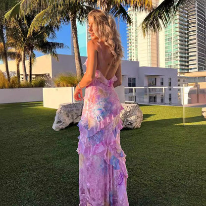 Robe longue bohème femme pour plage et été – Robe élégante sans manches à volants pour occasions spéciales
