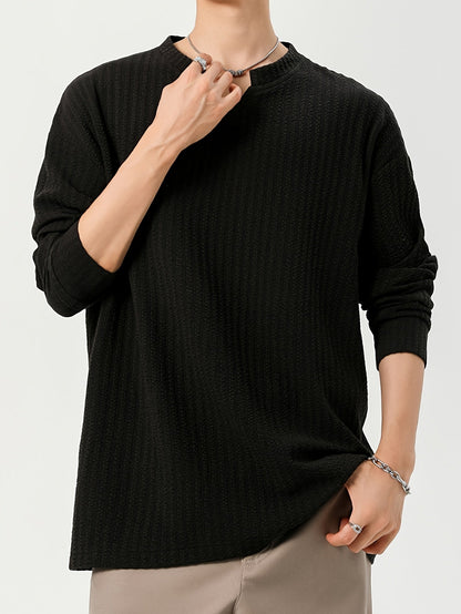 Herren Langarmshirt Henley Kragen Strukturmuster