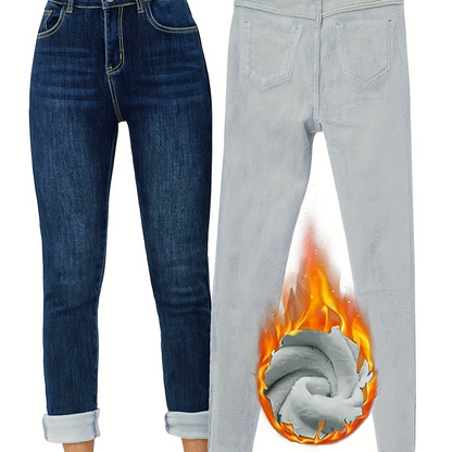 Damen Jeans Dunkelblau mit warmem Futter High Waist
