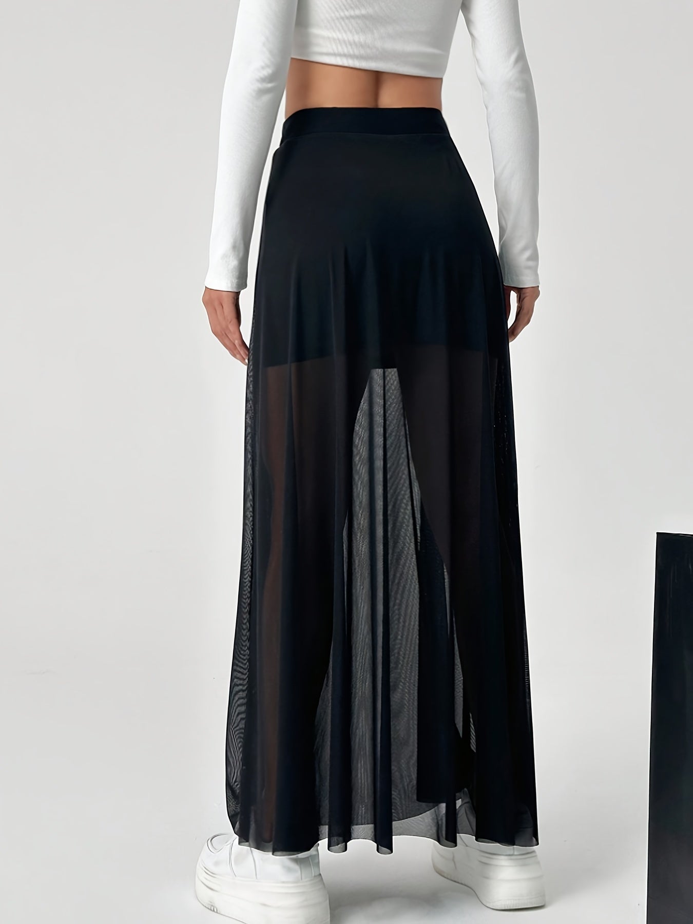 Falda larga de malla transparente para mujer, estilo acampanado para primavera y verano – Falda de vacaciones a la moda