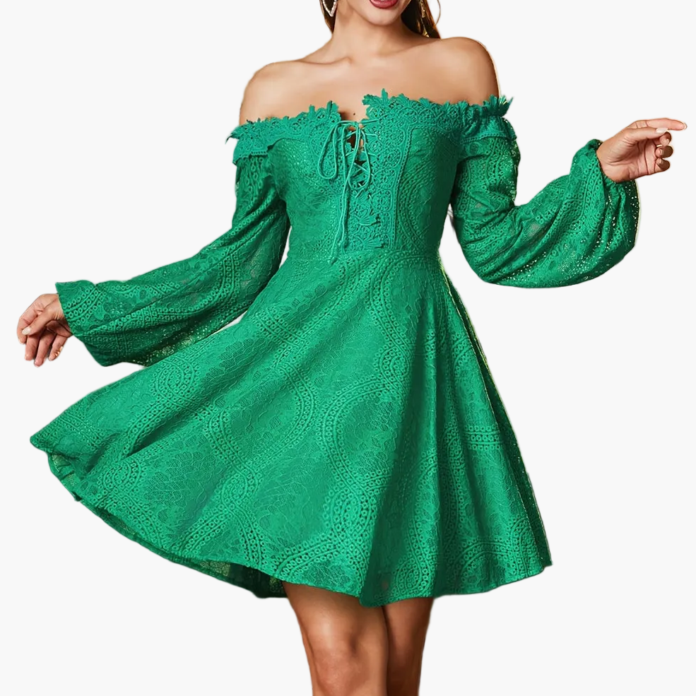 Dames Off-Shoulder kanten jurk elegant A-lijn lente- en zomerjurk feest cocktail