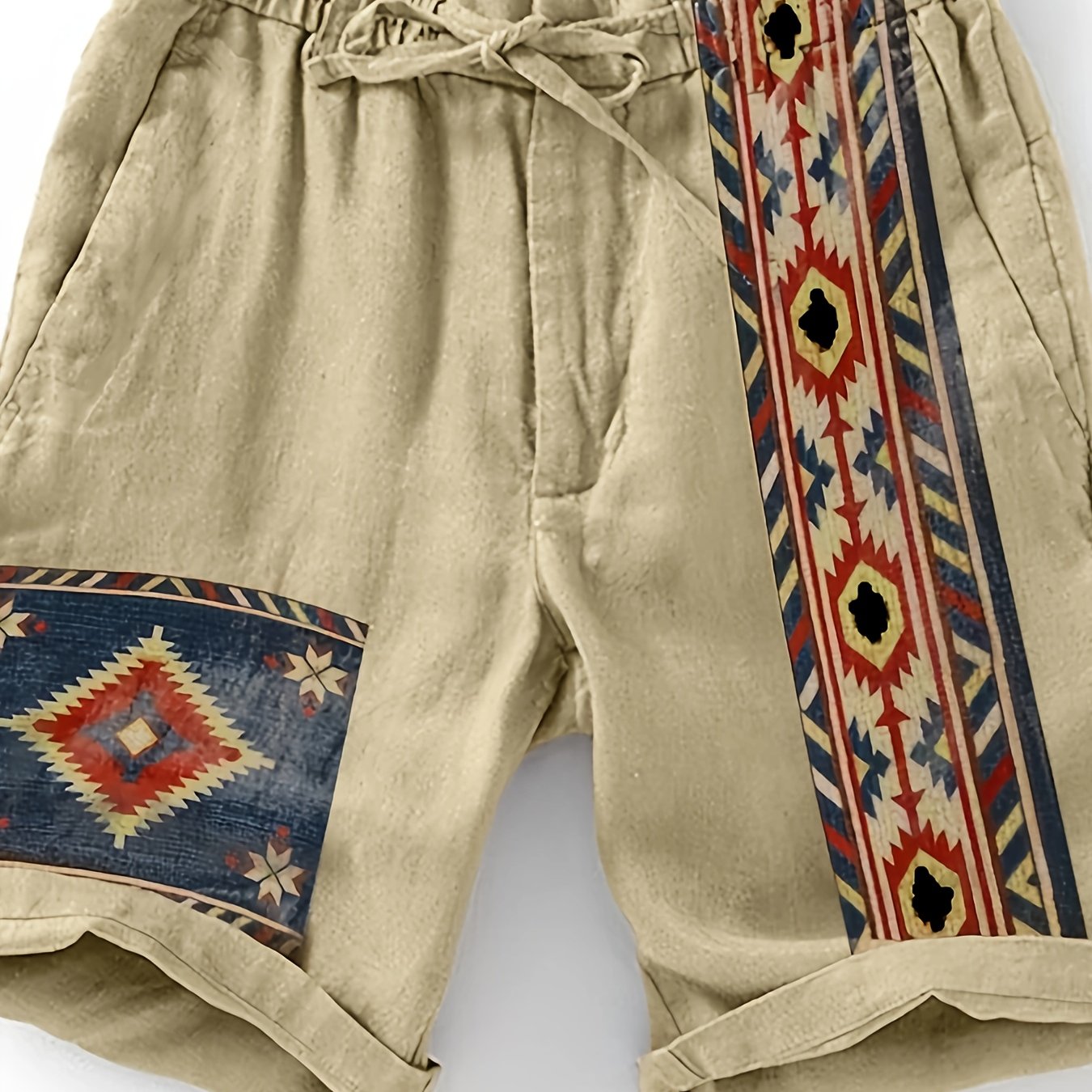 Shorts para hombre con estampado étnico y diseño geométrico – Shorts de ocio a la moda para verano y vacaciones
