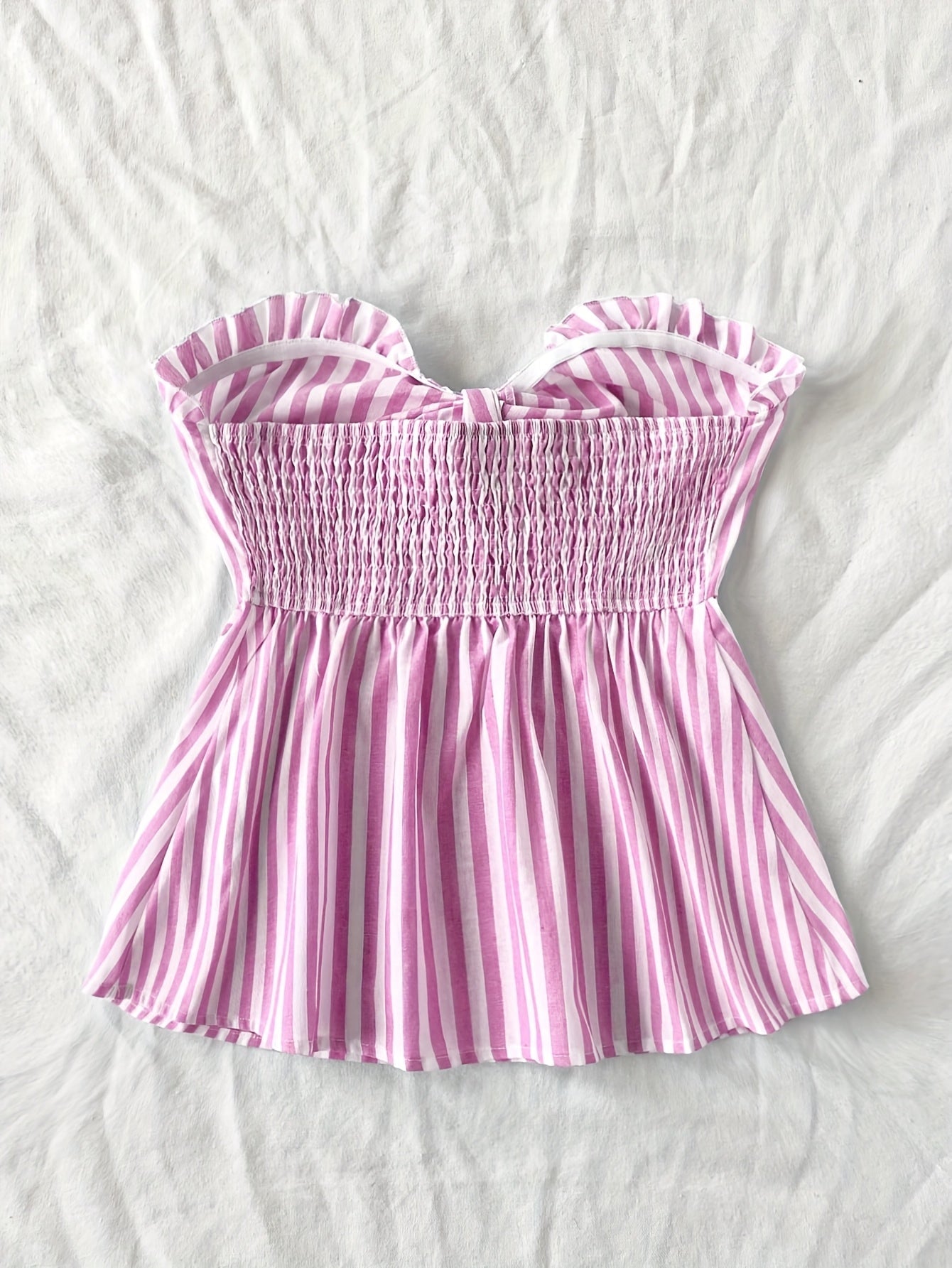 Damen Bandeau Top mit Schleifen-Detail und Streifen – Modisches Sommer Oberteil für Freizeit und Urlaub