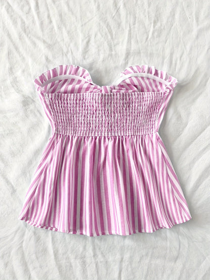 Damen Bandeau Top mit Schleifen-Detail und Streifen – Modisches Sommer Oberteil für Freizeit und Urlaub