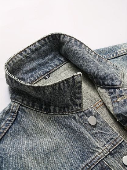 Gilet di jeans da uomo blu senza maniche effetto distressed