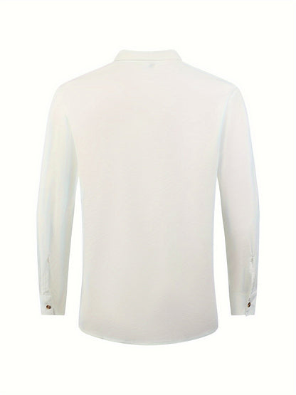 Camicia casual da uomo con collo alla coreana e abbottonatura – Maglia a maniche lunghe elegante per tutti i giorni e il weekend