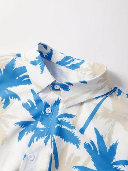 Męski zestaw koszula plażowa i szorty – letni wzór z palmami, strój na wakacje i plażę