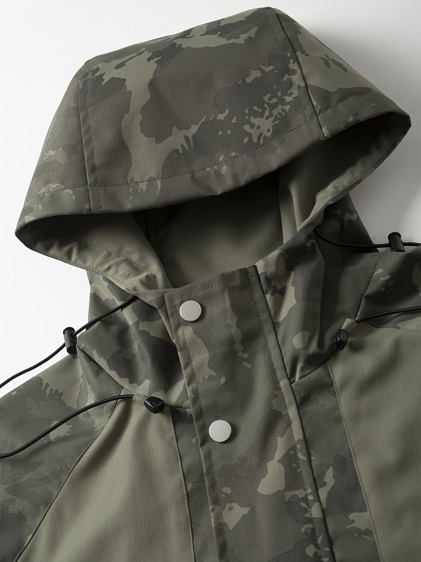 Chaqueta unisex para exteriores, camuflaje verde, con capucha y cremallera