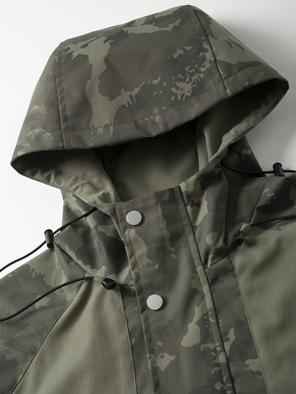Chaqueta unisex para exteriores, camuflaje verde, con capucha y cremallera